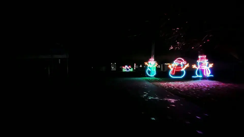 Drone Photography & Aerial Imaging 8 Low drone pass over lighted snowman displays