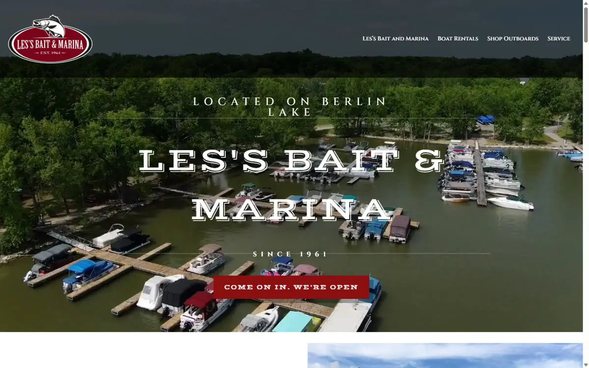 Les's Bait & Marina website homepage, designed and built by Digital Bloomz