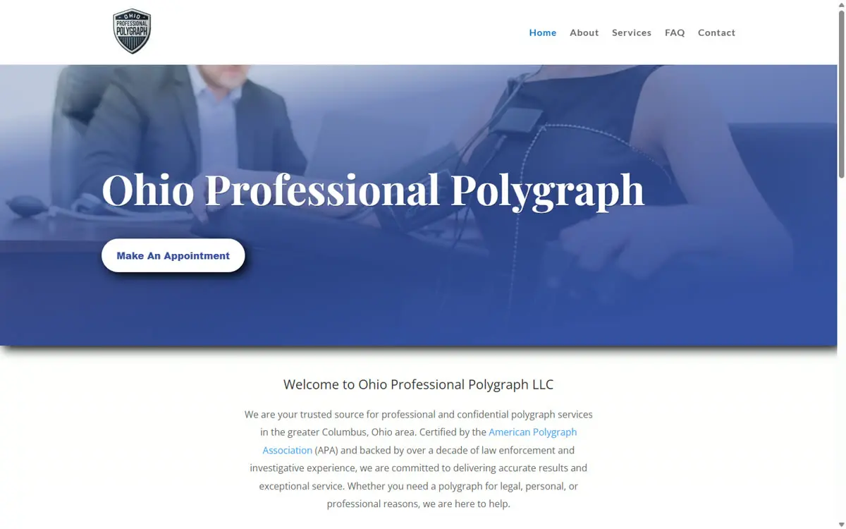 Ohio Professional Polygraph website homepage, designed and built by Digital Bloomz