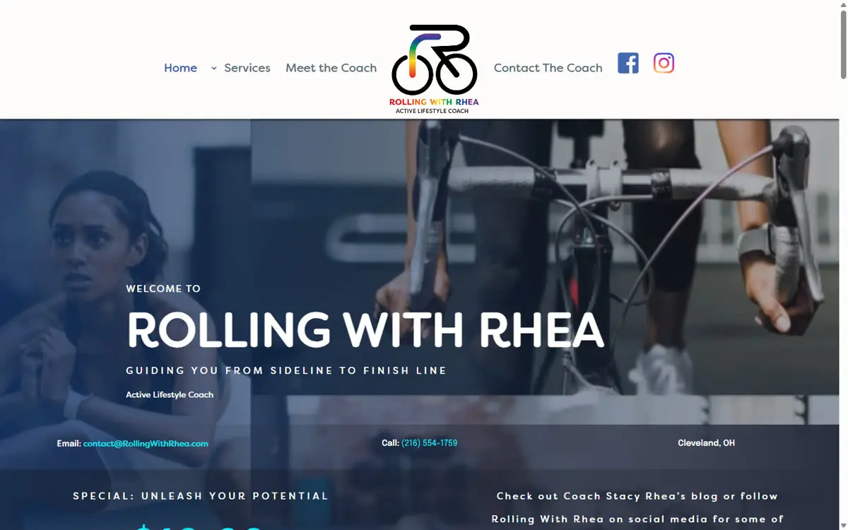 Rolling with Rhea active lifestyle coach website, designed and built by Digital Bloomz